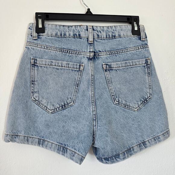 Zara Denim Faux Wrap Front Skort High Rise Jean Skirt Shorts Light Wash Cotton - Picture 4 of 8